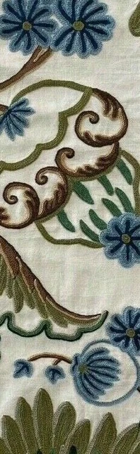 LEE JOFA Crewel Floral India Blue Green Mauve Wool Linen Remnant New