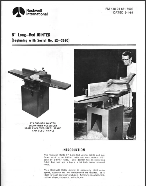 Rockwell International Delta 8 Jointer Instructions Manual Part List 37-315 iPDF