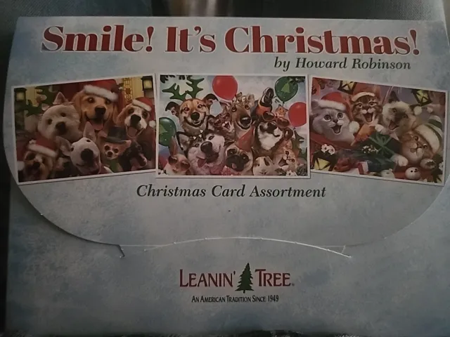 20 Leanin Tree Cards W/22 Envelopes SMILE ITS CHRISTMAS, Cats, Dogs, Horses