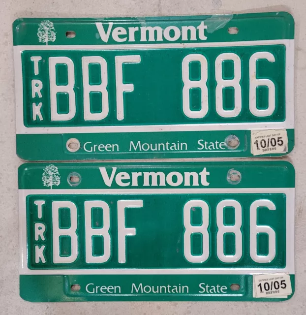 VERMONT Truck License Plate Pair ~ BBF 886 ~🔥FREE SHIPPING🔥