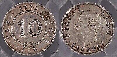 Sarawak 1900-H Ten Cent 10c Heaton and Sons mint PCGS Cleaned-AU Details   #530