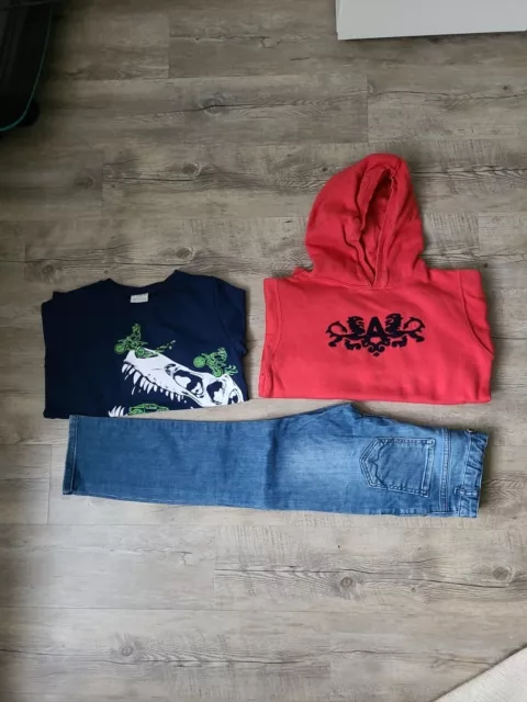 3er Paket Jungen Gr. 128-134 Hoodie Kapuzenpulli Dino Pullover Sweat Jeans Hose