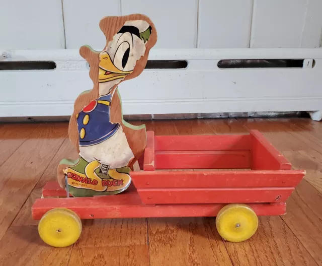 Rare!  1938 Walt Disney Fisher Price Rocking Donald Duck Cart Pull Toy #550