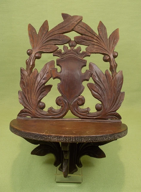 Ancienne Console Murale D'angle En Bois Sculpté Et Doré – étagère Décorative 1 Plateau