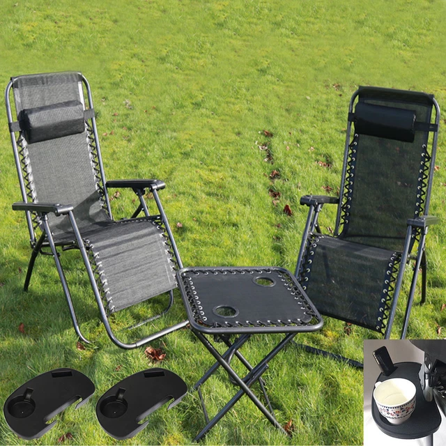 Lot De 2 Plateaux Latéraux De Chaise Longue - Porte-Gobelet Ovale Avec Support Téléphone Et Snacks Pour Camping Et Jardin