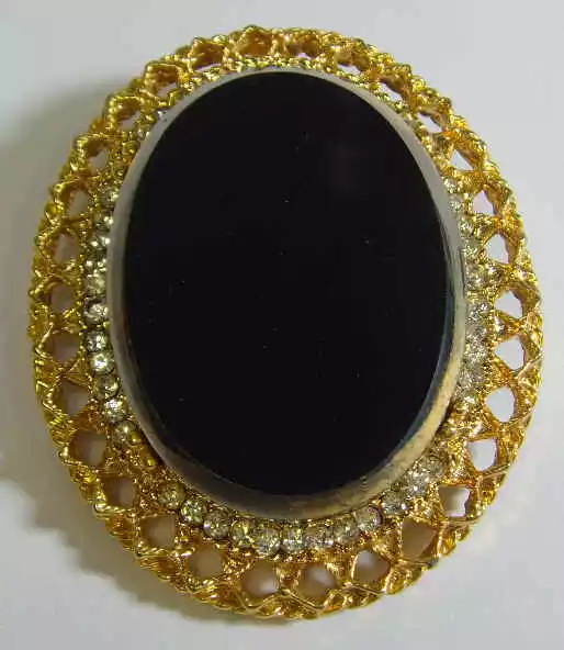 vintage estate smoky quartz glass diamante black nobility mourning brooch 45039