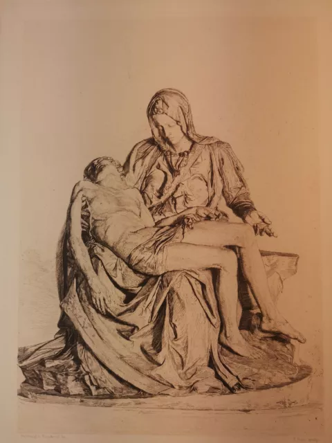 Radierung um 1884. Pietà. Nach Michelangelo. P. Hahn: