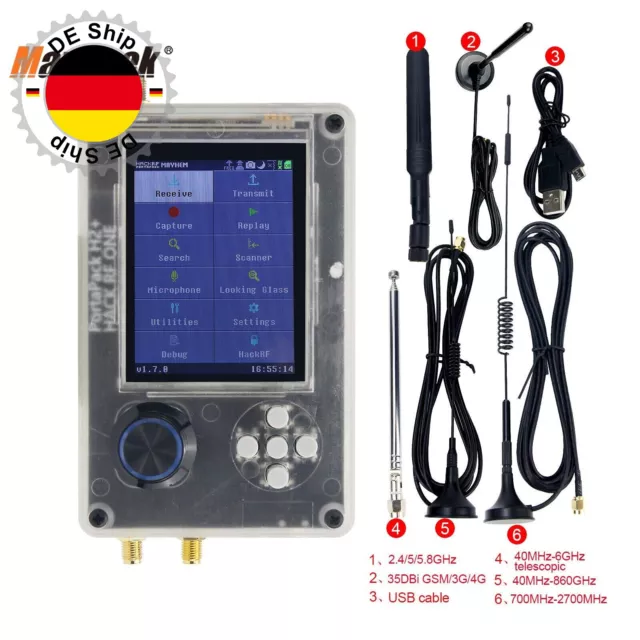 HackRF One R9 V1.7.0+Upgraded PortaPack H2+Shell Assembled+5 Antennas+USB Cable