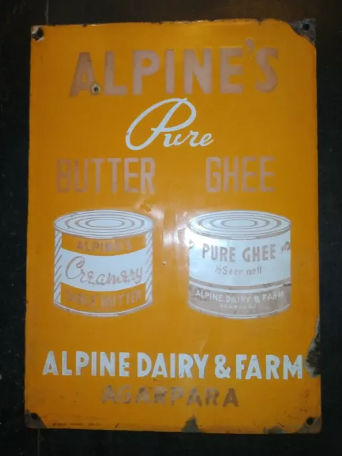 Vintage Alpine Dairy And Farm Cramrry Butter Ghee Original Porcelain Enamel Sign