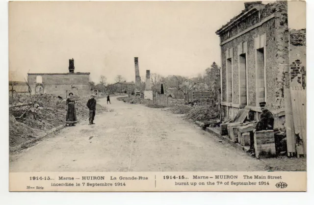 HUIRON - Marne - CPA 51 - Grande guerre - Grande rue incendiée en 1914