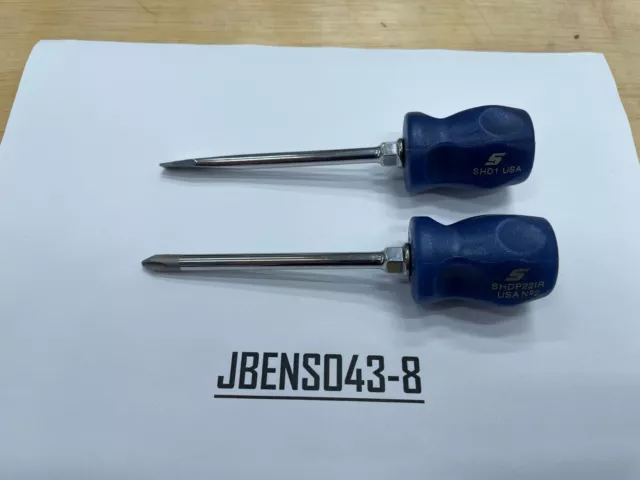 Snap-on Tools 2pc POWER BLUE Hard Stubby Handle Standard Shaft Screwdriver Set