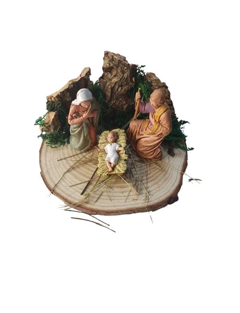 Sainte Famille Avec Berceau à Bascule Crèche Original Berger Bois Peint Val Gardena 10cm