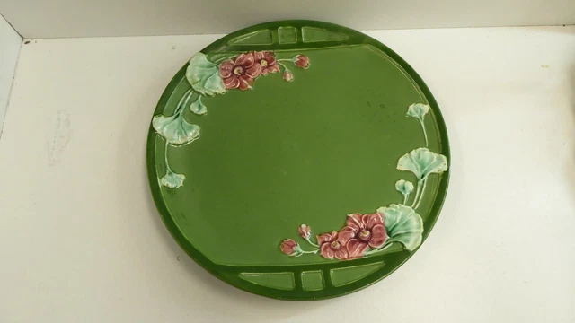Antique Art Nouveau Flowers Leaf Design  Majolica Pottery Plate #6947