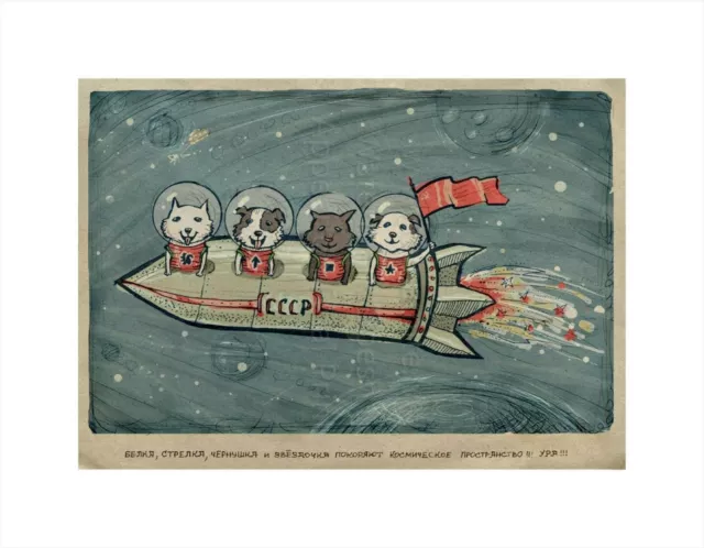 Soviet Russian Space Poster Canvas Print DOGS LAIKA CHAIKA BELKA STRELKA 10x14"