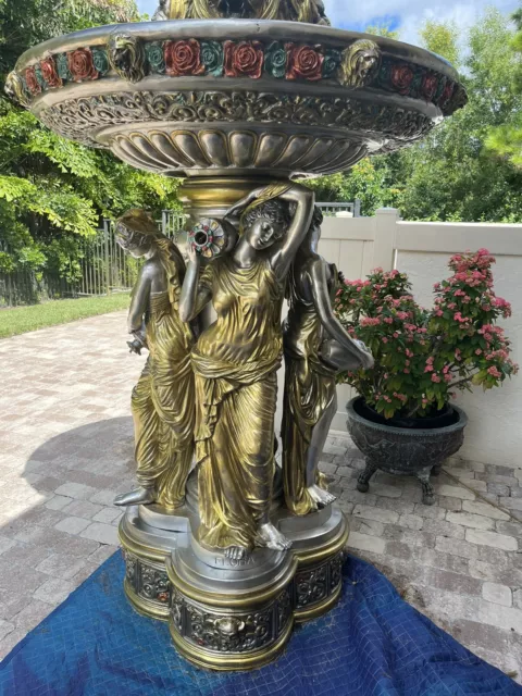 Large Colorful Four Seasons Bronze Water Fountain- New, Never Installed. 