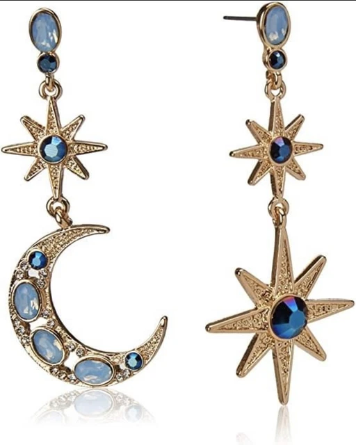 US Seller Betsey Johnson Celestial Moon & Star Drop Earrings