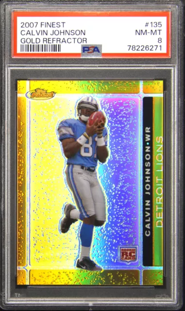 2007 Topps Finest #135 Calvin Johnson GOLD REFRACTOR /50 PSA 8 NM-MT POP 6 RC