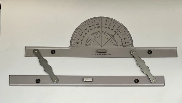 U.S. Maritime Commission 1944 WW II Nautical Parallel Rule With Protractor U.S. Maritime Commission 1944 WW II Nautical Parallel Rule With Protractor