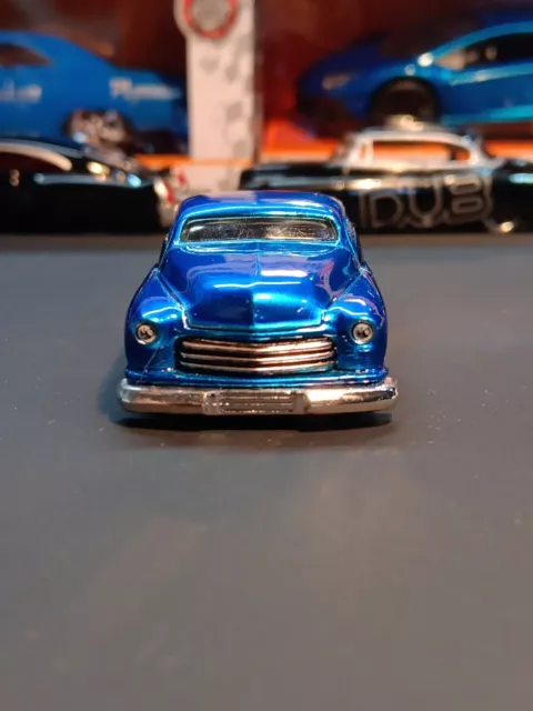 Jada Toys 1951 Mercury Coupe Car 1/64 Chrome Blue W/ Gray Flames On The Side