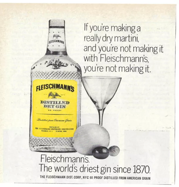 1967 Fleischmann’s Distilled Dry Gin World’s Driest Gin Vtg Magazine Print Ad