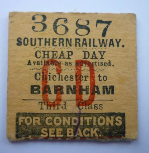 1934 Southern Chichester To Barham Railway station ticket