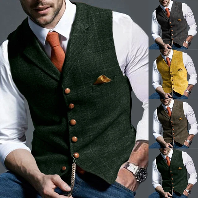 HOMMES VINTAGE AFFAIRES Tweed Gilet Laine Gilets Costume Cran