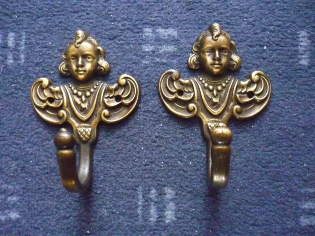 Vintage Brass Cherub Angel Putti Wall Hook Victorian Style Decor  Set of 2