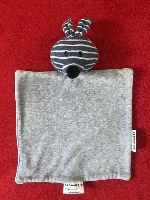 🇫🇷 Doudou Lapin Blanc Bleu Mouchoir Gris Comme NEUF