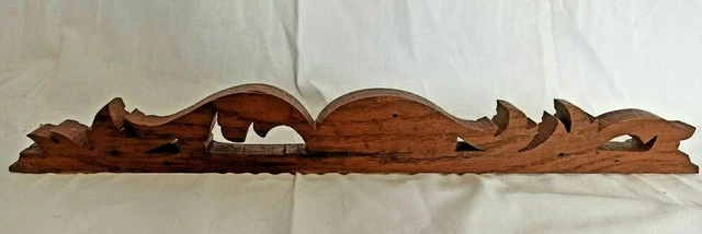 16" Antique French Wood Carved Oak Pediment Architectural Salvage 5