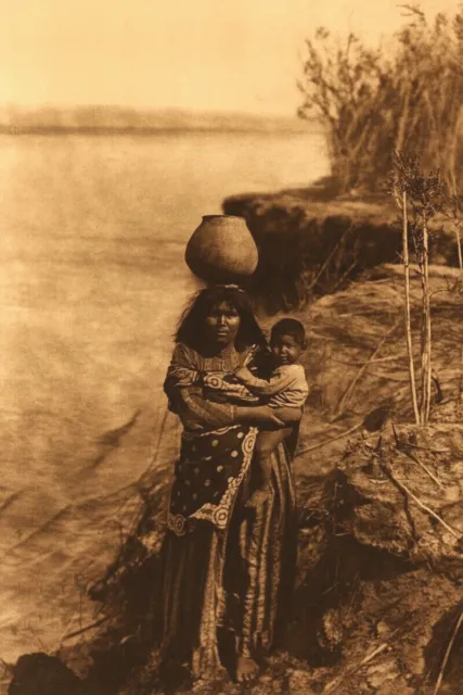 Edward Curtis - Mohave Water Carrier Woman with Child 1903 - 17" x 22" Art Print