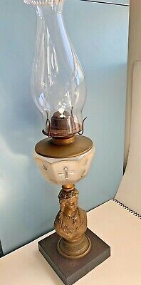 antique Victorian figural OIL LAMP table kerosene glass vtg P&A bust brass Eagle