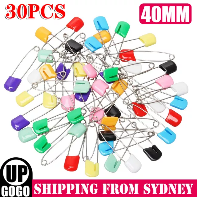 30Pcs Large Baby Nappy Safety Pins Dress Clothing Nappy Hold Clip Tool 40mm AU