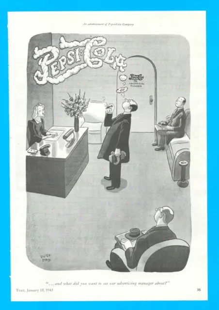 PEPSI COLA advertising manager Office comic PRINT AD 1943 WWII page is dated