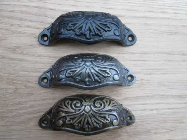 ORNATE Cast iron Vintage victorian style Cupboard Drawer Door cup Pull Handles