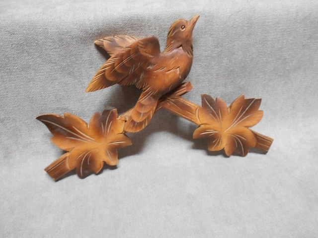 French Vintage pinewood Pediment Fronton Floral & BIRD