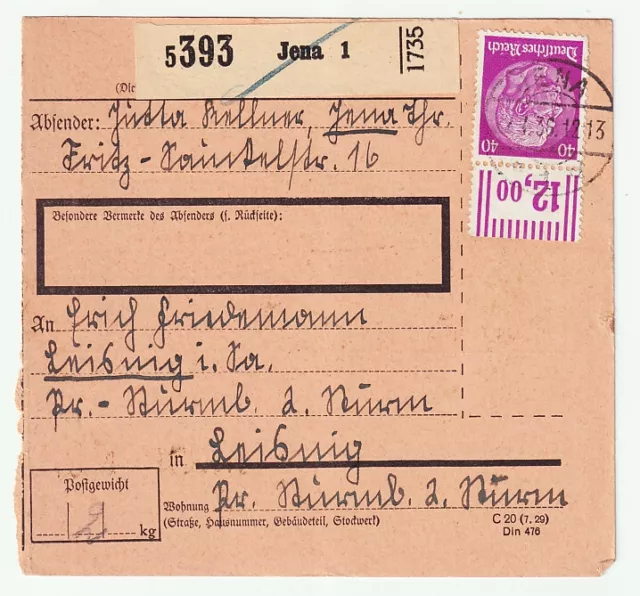 DR Mi 524 W OR EF auf Paketkarte Jena - Leisnig