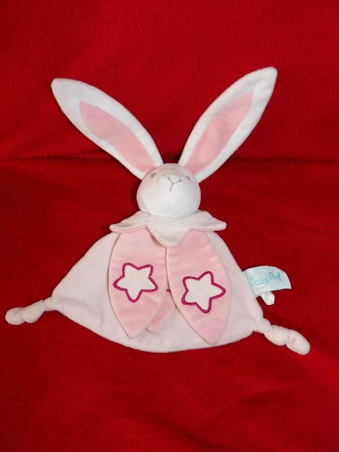 Doudou Plat Lapin Rose et Blanc Etoile Luminiscente Babynat