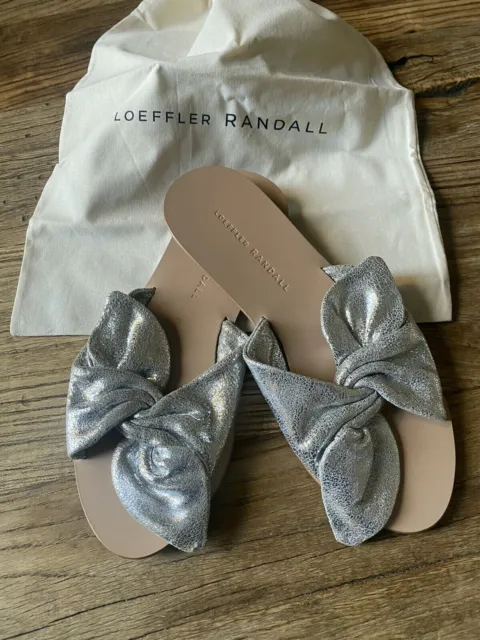 LOEFFLER RANDALL Phoebe Knotted Leather Slide Sandal Metallic Women's  6.5 $250