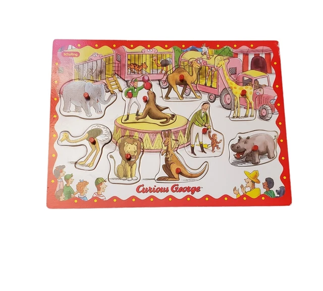 Schylling Curious George Wooden Peg Puzzle Let's Go To The Circus VGUC