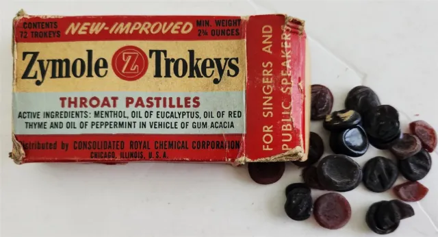 antique ZYMOLE TROKEYS troches unused MEDICAL LOZENGES throat pastilles quack
