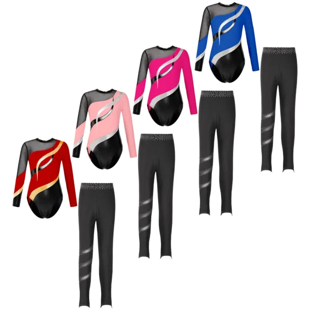 Set pattinaggio abbigliamento sportivo bambine body figura abbigliamento da ballo pantaloni elasticizzati