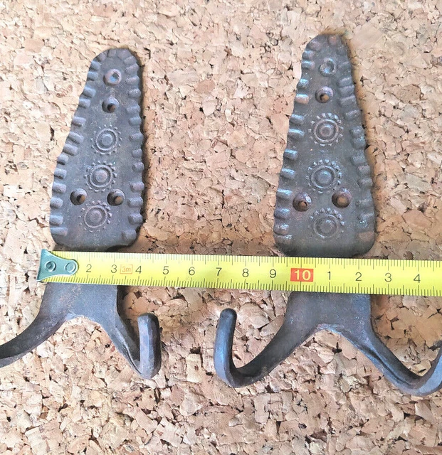 Old Primitive Cast Iron Hangers Coat Hat Hooks, Vintage Iron Towel Hooks, Rustic 10