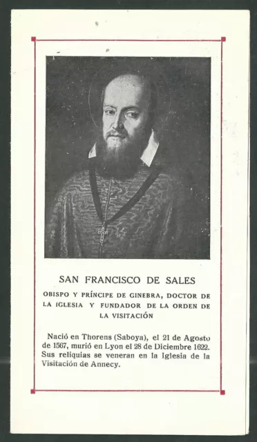 Estampa antigua de San Francisco de Sales andachtsbild santino holy card santini