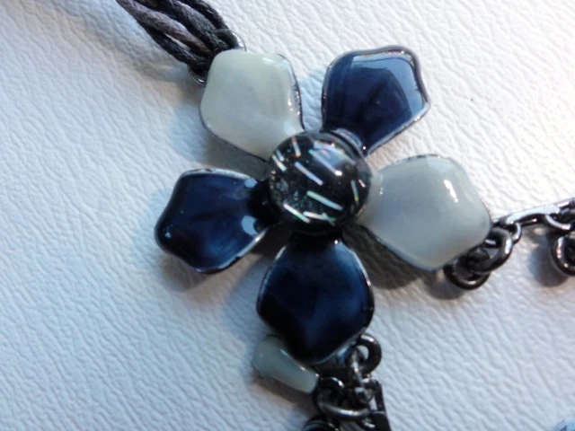 Collier Pectoral Vintage Théâtre - Laque/verre, Bleu/gris, Métal Bruni