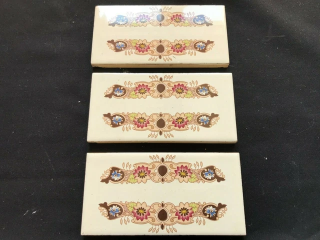 Set of 3 Reclaimed Antique  6" x 3" Victorian Ceramic Tile Tiling Décor (BTS3)