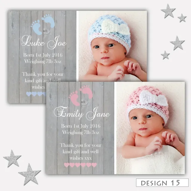 Personalised New Baby Boy Girl Birth Announcement Thank you Cards