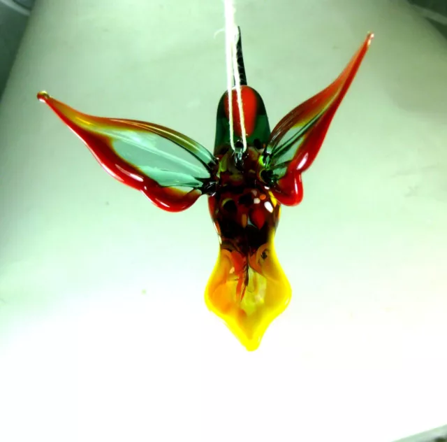 blown glass animal hummingbird green hanging  murano style figurine  ornament