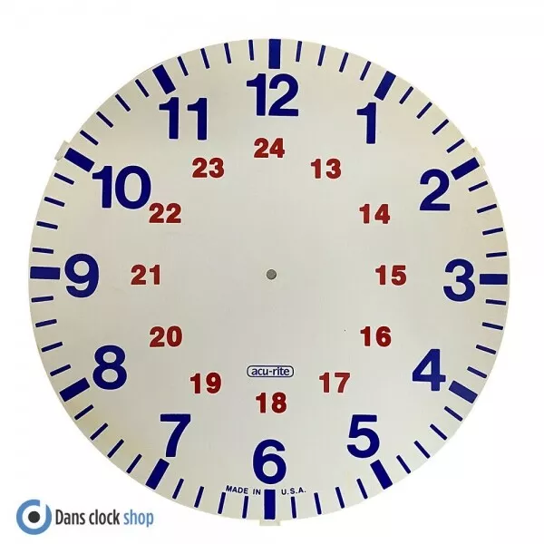 New 12'' Card Sytrene Military Clock Dial Face - Blue & Red - USA Acu-rite