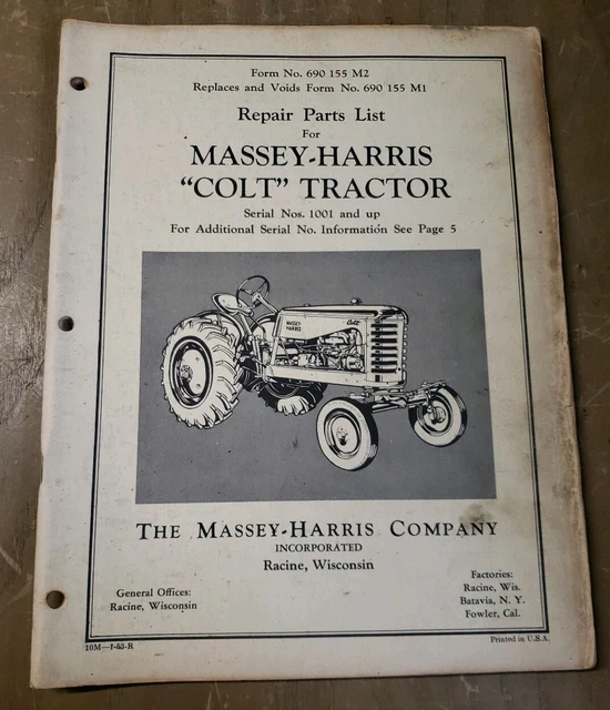 MASSEY HARRIS &COLT& Tractor Repair Parts List 1J2478Y15 29.99