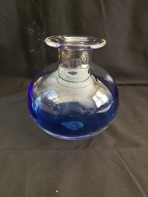 Katja for Fenton Glass Vase 1982 Blue Band 5.5" Signed KF Vintage Blown Glass